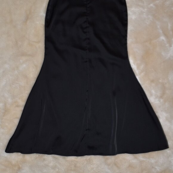 Black Silky Satin Maxi Skirt Size Small Flowy Long Skirt - Picture 3 of 9